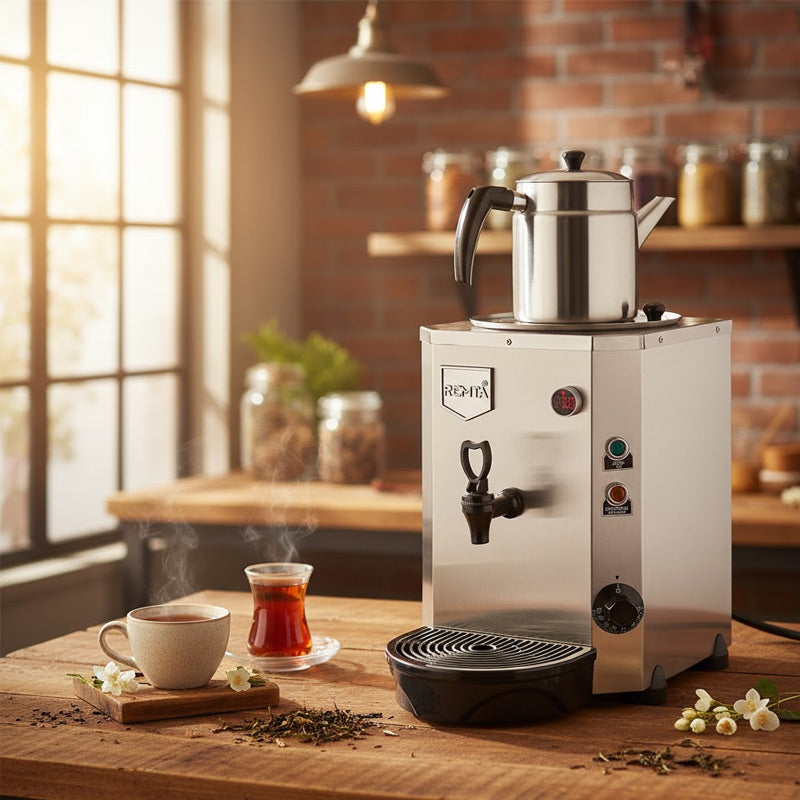 Remta DE14 Jumbo Çay Makinesi, Tek Demlikli, 9 L, Elektrikli, Krom