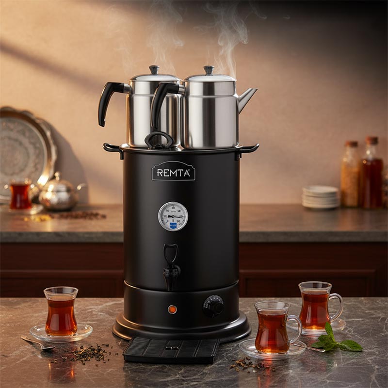 Remta EL11 Elite Çay Makinesi, 2 Demlikli, 20 L, Elektrikli, Siyah