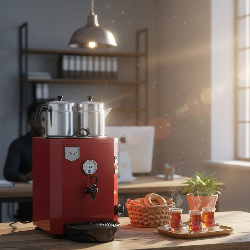 Remta DE12 Jumbo Çay Makinesi, 2 Demlikli, 13 L, Elektrikli, Kırmızı