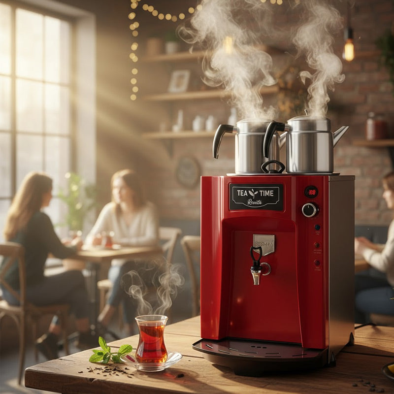 Remta DE11P Premium Jumbo Çay Makinesi, 2 Demlikli, 23 L, Kırmızı