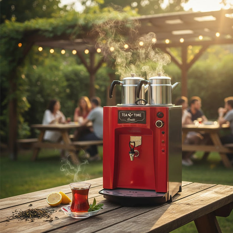 Remta DE11SP Premium Jumbo Şamandıralı Çay Makinesi, 2 Demlikli, 23 L, Kırmızı