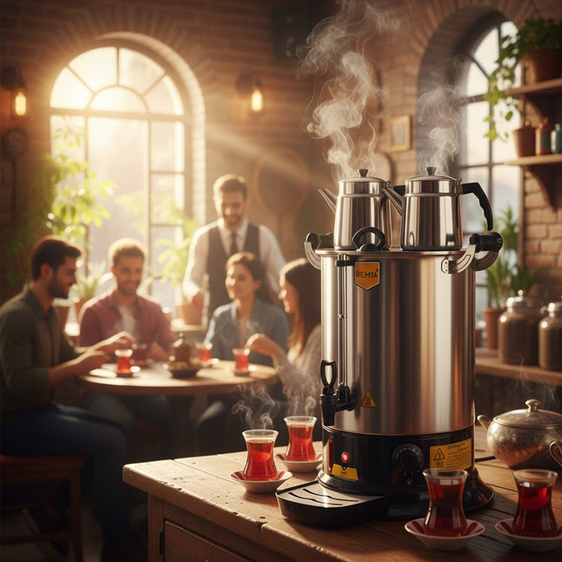 Remta PT14 Platin Model Çift Demlikli Çay Makinesi, 17 L