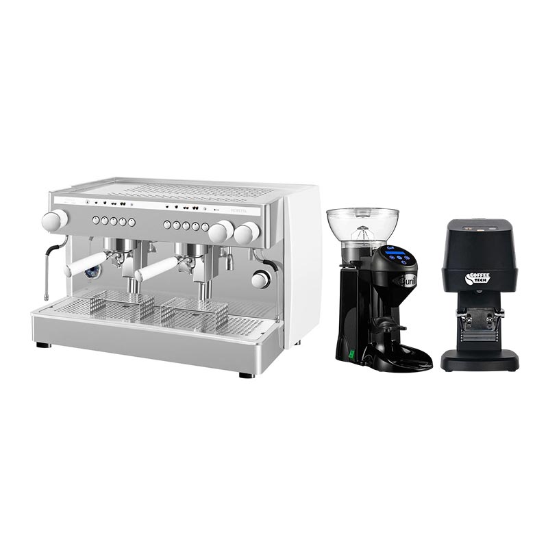 Saeco Perfetta Tam Otomatik Tall Cup Espresso Kahve Makinesi, 2 Gruplu, Beyaz + Cunill Tranquilo Tron Kahve Değirmeni + Coffeetech IT-58 Otomatik Tamper