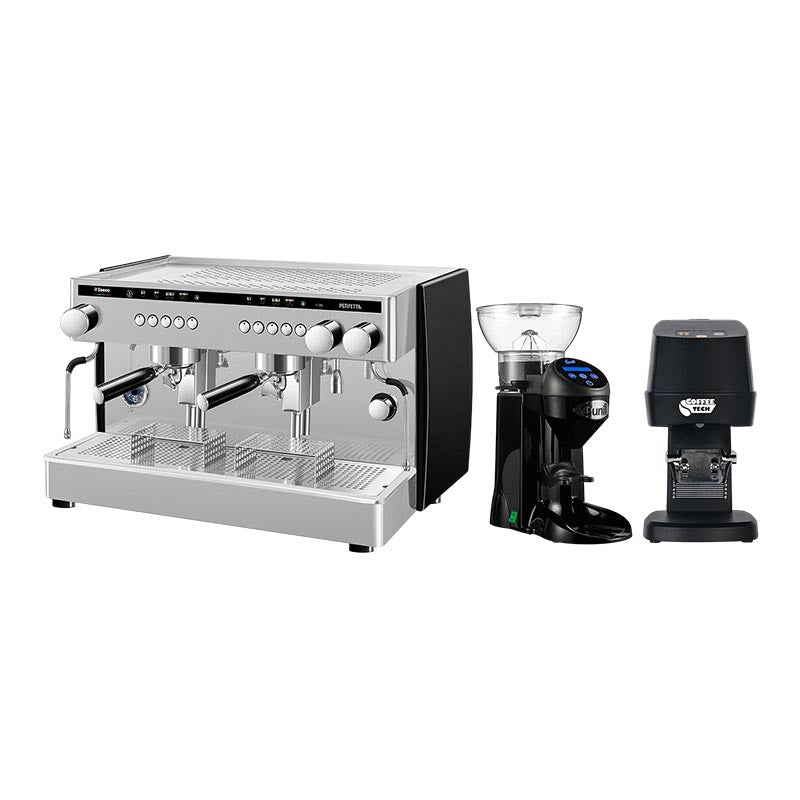 Saeco Perfetta Tam Otomatik Tall Cup Espresso Kahve Makinesi, 2 Gruplu, Siyah + Cunill Tranquilo Tron Kahve Değirmeni + Coffeetech IT-58 Otomatik Tamper
