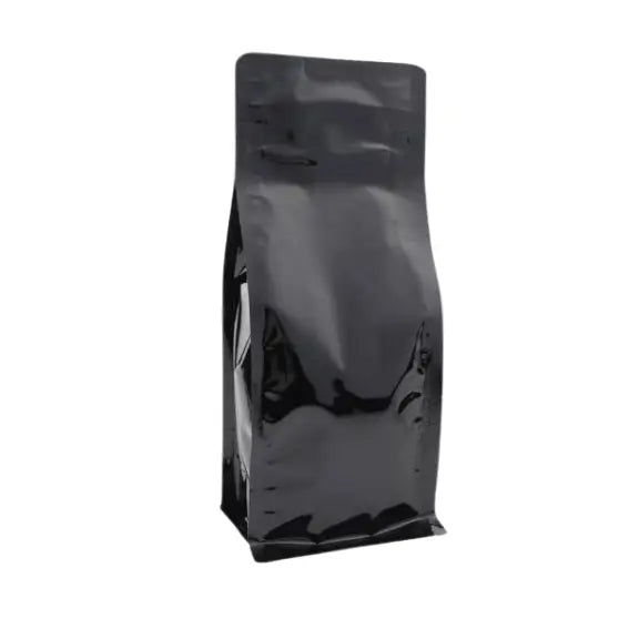 Pocket Kilitli Parlak Siyah Metalize Flat Bottom Torba, 11,5 x 21,5 + 8 CM