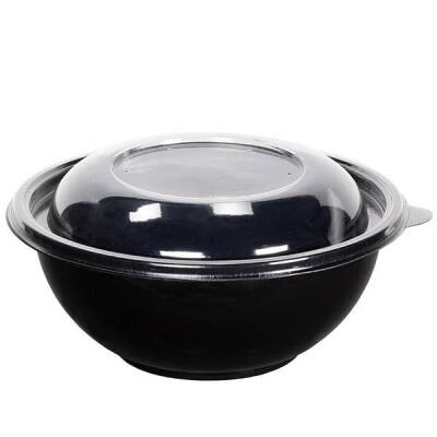 Siyah Yuvarlak Salata Kasesi 1000cc PET (Kapak Hariç)