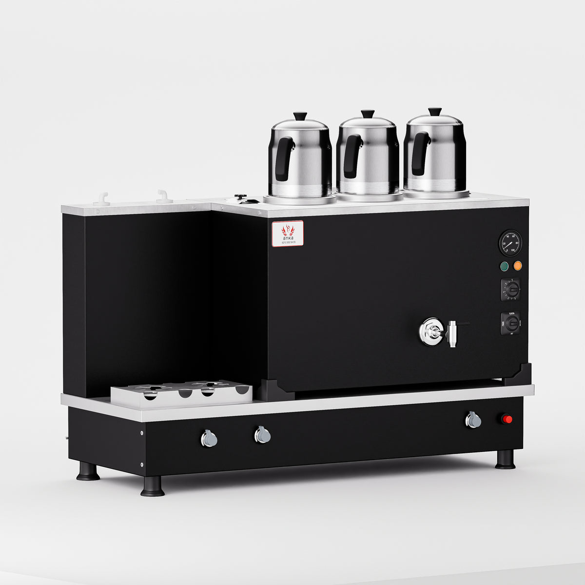 Statik Turbo Hibrit Çay Makinesi 30 LT 3 Demlik yan görünüm