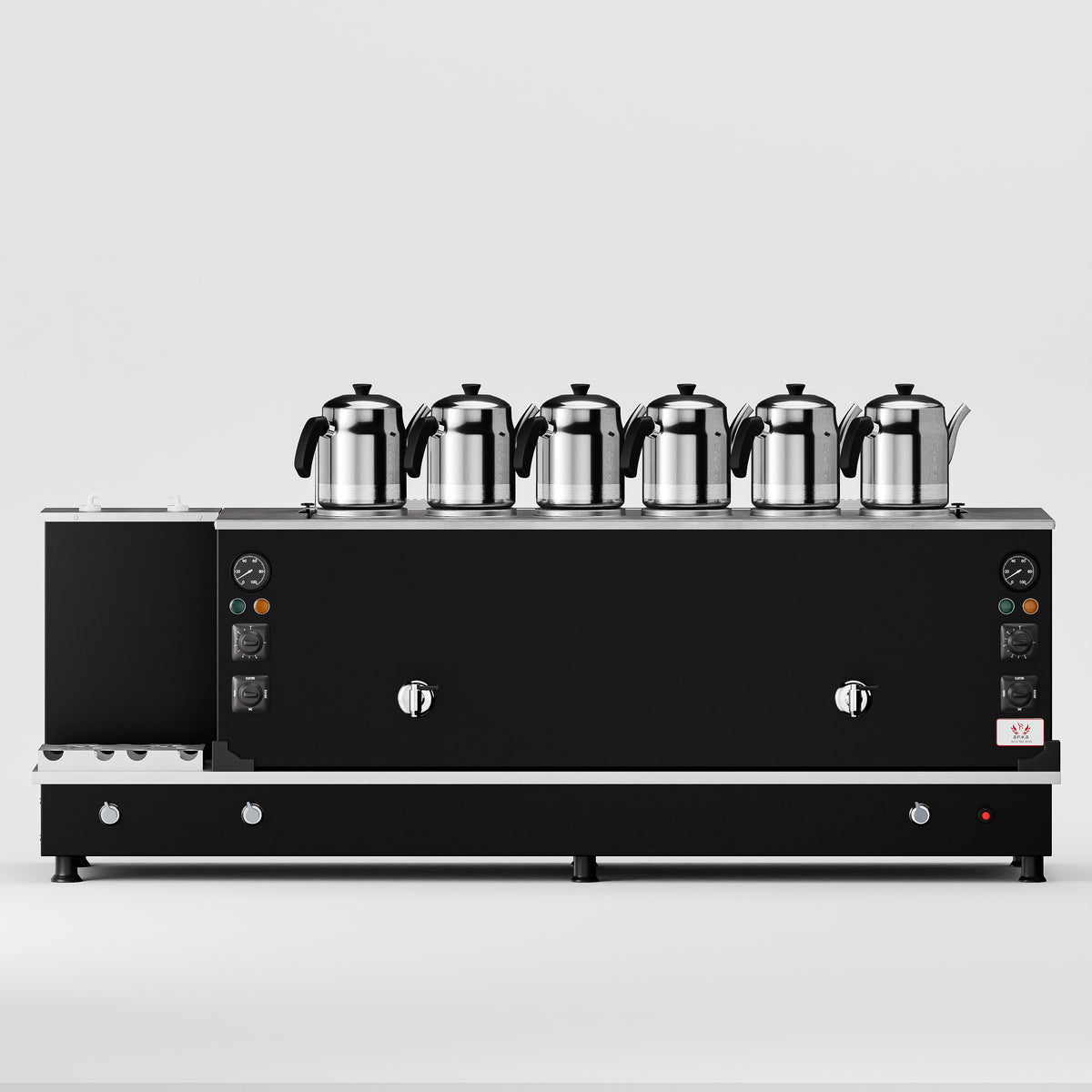 Statik Turbo Hibrit Çay Makinesi 60 LT 6 Demlik karşıdan görünüm