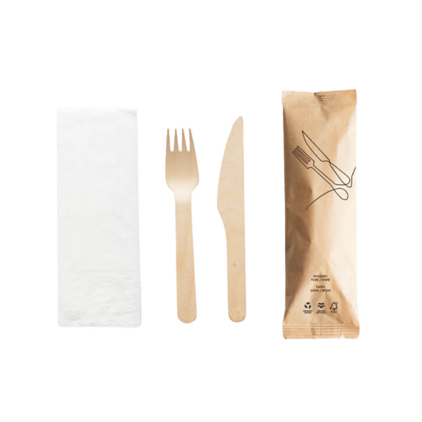 Tahta İkram Seti 3 'lü (Çatal,Bıçak,Peçete)