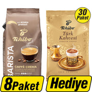 Tchibo Barista Edition Caffè Crema Çekirdek Kahve 1000 g x 8 Paket Alımında Tchibo Türk Kahvesi 100 g x 30 Paket Hediye