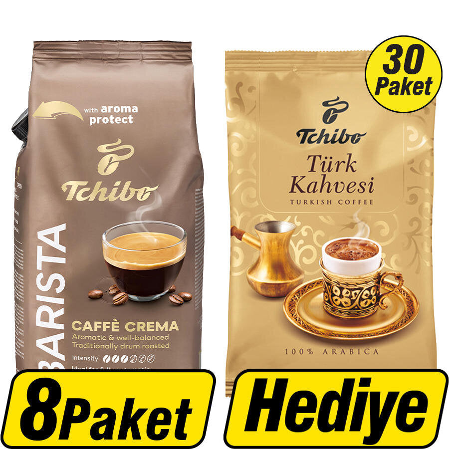 Tchibo Barista Edition Caffè Crema Çekirdek Kahve 1000 g x 8 Paket Alımında Tchibo Türk Kahvesi 100 g x 30 Paket Hediye