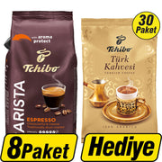 Tchibo Barista Edition Espresso Çekirdek Kahve 1000 g x 8 Paket Alımında Tchibo Türk Kahvesi 100 g x 30 Paket Hediye