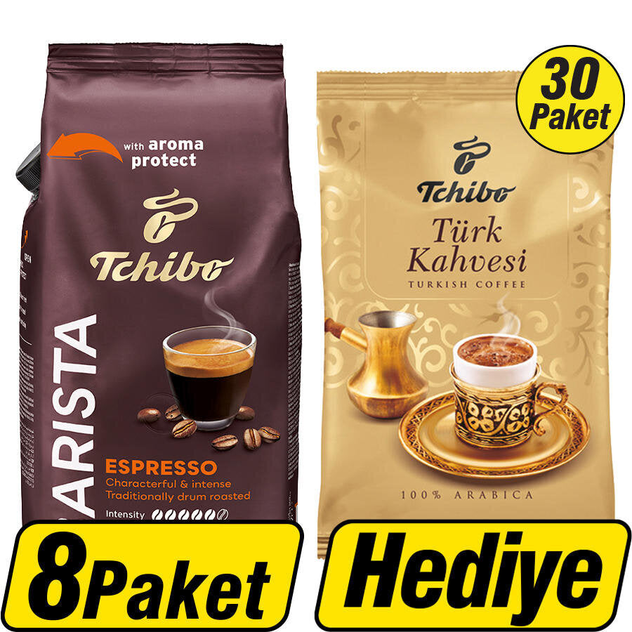 Tchibo Barista Edition Espresso Çekirdek Kahve 1000 g x 8 Paket Alımında Tchibo Türk Kahvesi 100 g x 30 Paket Hediye