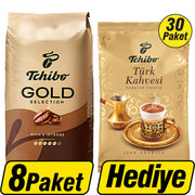Tchibo Gold Selection Çekirdek Kahve 1000 g x 8 Paket Alımında Tchibo Türk Kahvesi 100 g x 30 Paket Hediye
