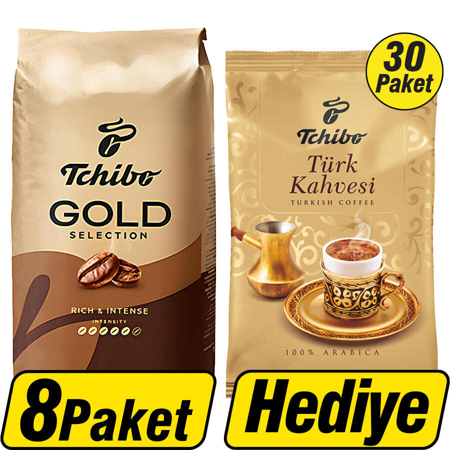 Tchibo Gold Selection Çekirdek Kahve 1000 g x 8 Paket Alımında Tchibo Türk Kahvesi 100 g x 30 Paket Hediye