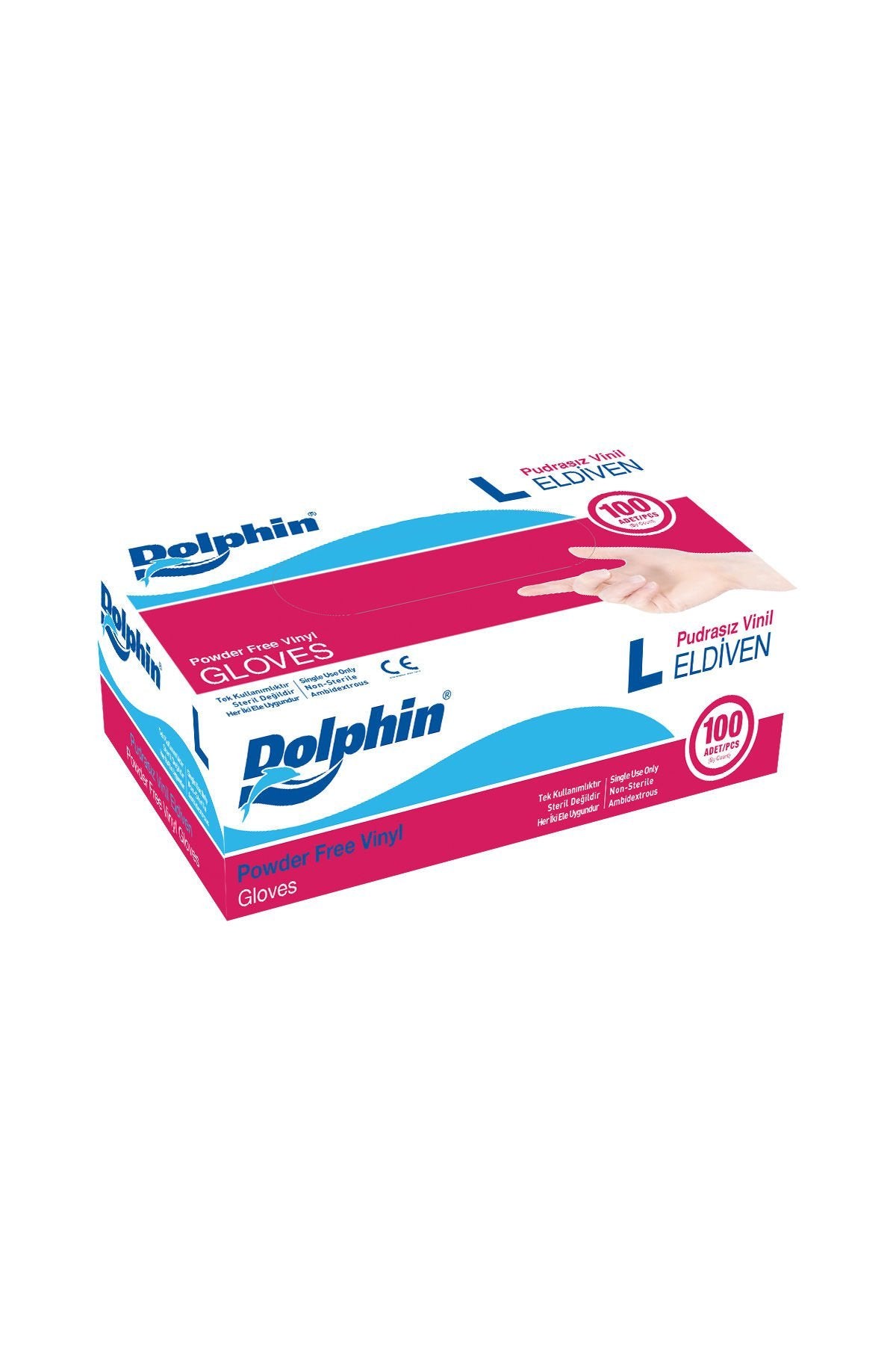 Dolphin Beyaz Vinil Eldiven Pudrasız (L) 100lü Paket