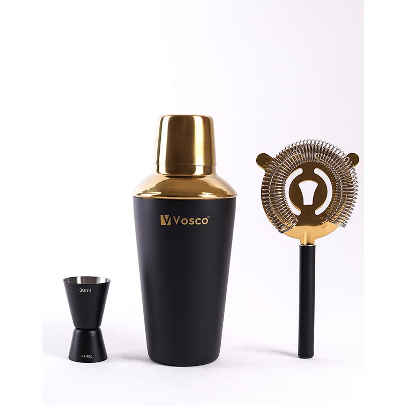 Vosco VSCG-3 3 Parça Golden Bar Kokteyl Seti, Siyah