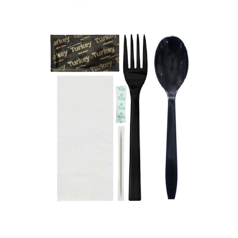 Yemek Seti 6 Lı Lüks Siyah Çatal - Kaşık 100 PAKET