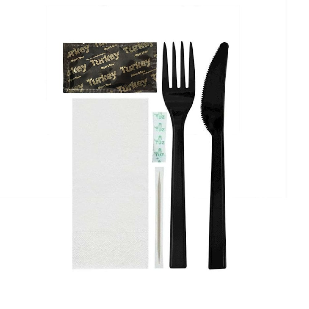 Yemek Seti 6 Lı Lüks Siyah Çatal - Bıçak 100 PAKET