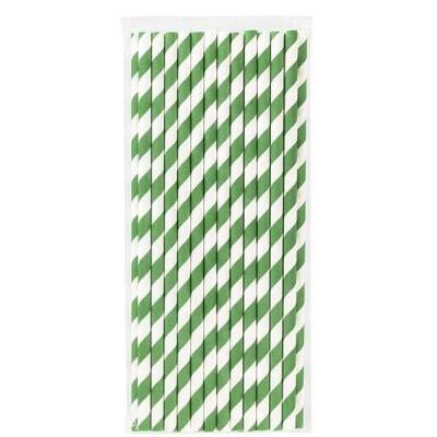 Yeşil Çizgili Beyaz Kağıt Pipet 6mmx19,7cm